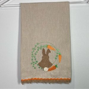 Pier 1 Easter Bunny Embroidered Tea Towel Tan Orange Green NWOT